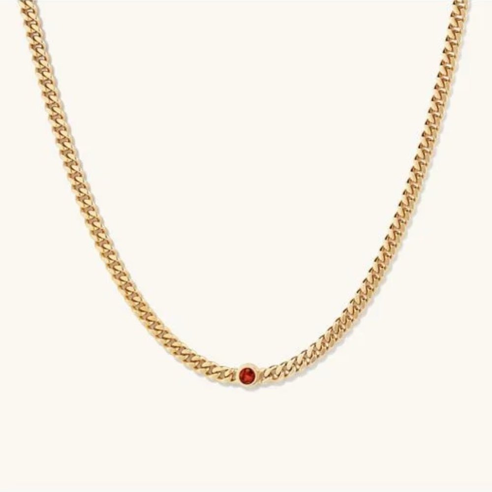 Women's Chunky Curb Chain Garnet Necklace